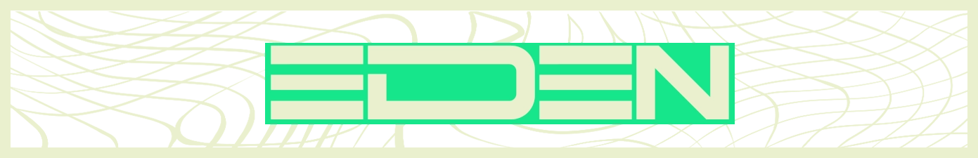 A banner with swirly lines and the name Eden written in a futuristic letter type