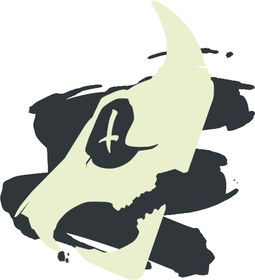 Emblem of a squirrel skull with crosses in their eye socket.