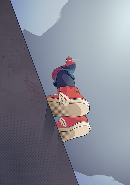 An fan artwork of The Lich, the first antagonist of the game Loop Hero. The upper part of a skeleton, floating, wearing a coat with fluffy collar, and holding a staff in his left hand.